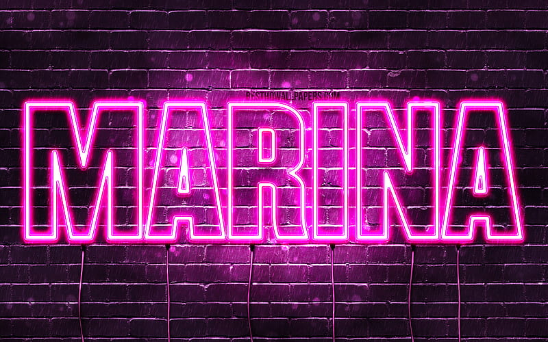Marina with names, female names, Marina name, purple neon lights, horizontal text, with Marina name, HD wallpaper