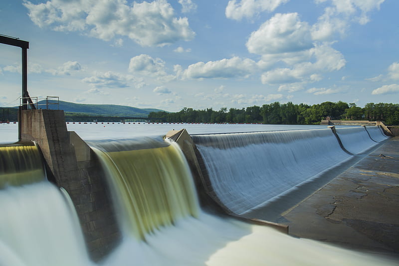water dam under white and blue skies, HD wallpaper
