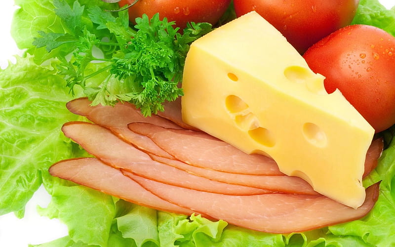 Cheese Meat Vegetable, Ham, Tomato, Cheese, Salad or Sandwich, Lettuce, HD wallpaper