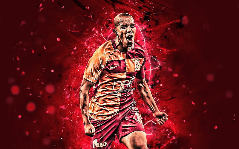 Sofiane Feghouli, Galatasaray FC, algerian footballers, goal, soccer, midfielder, Turkish Super Lig, fan art, Turkey, Feghouli, footaball, neon lights, HD wallpaper