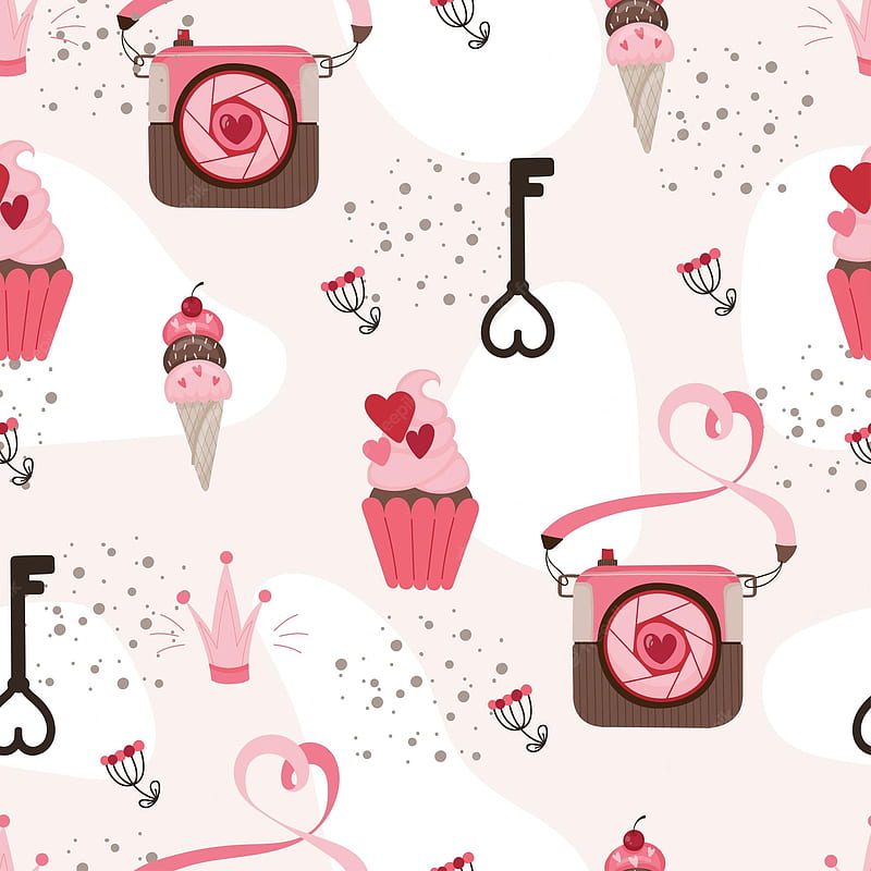 Vector premium lindo patrón sin costuras para niñas con cámara rosa,  cupcakes con corazones, Fondo de pantalla de teléfono HD | Peakpx