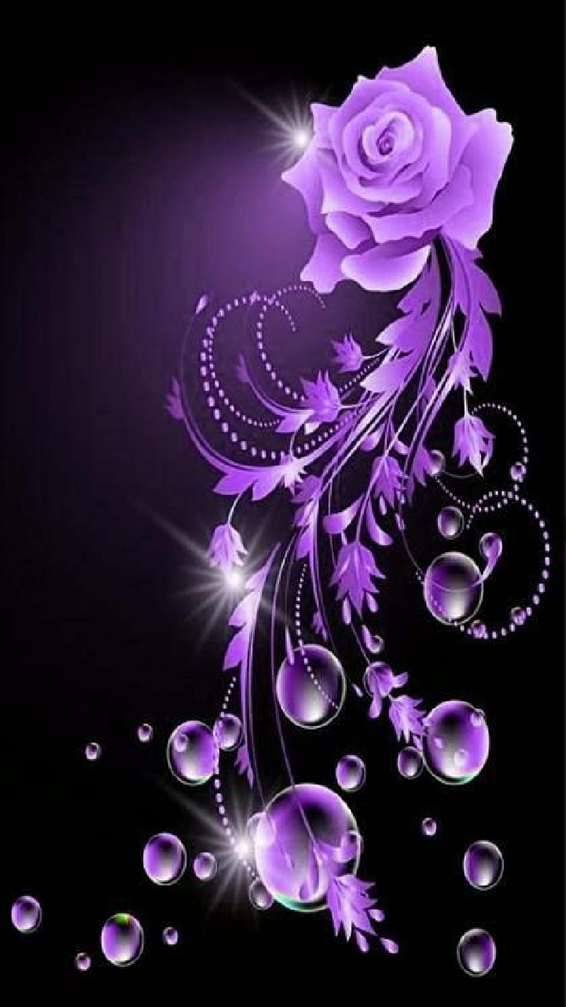 Princess Drops, water, purple, desenho, ribbon, flowing, starburst, sparkles, bubbles, black, butterfly, HD phone wallpaper