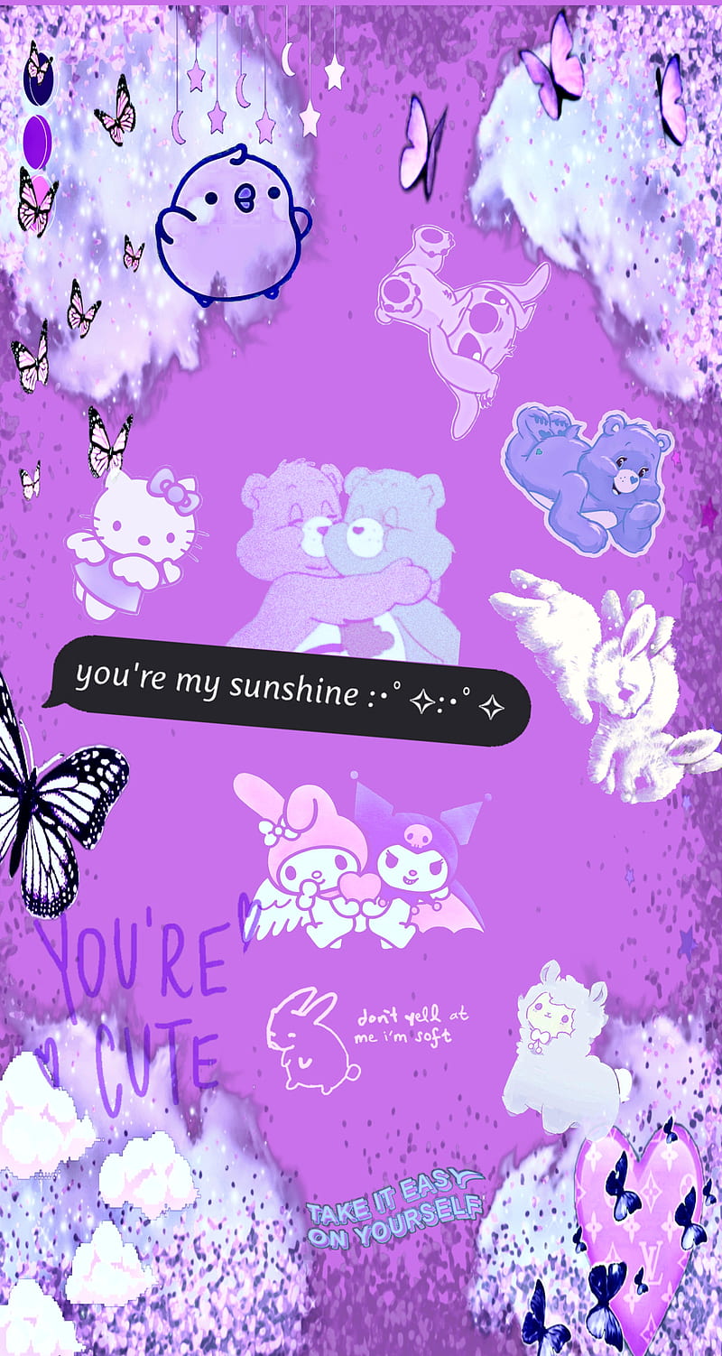 Purple aesthetic , carebares, cute, edgy, hello kitty, HD phone wallpaper
