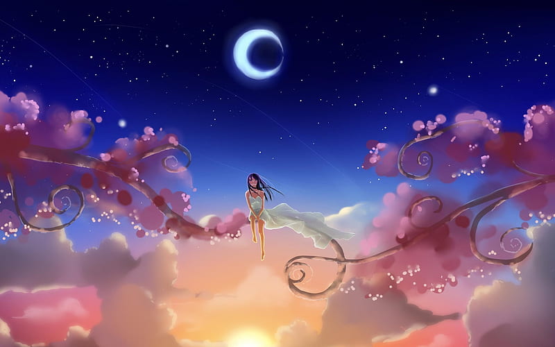 Girl Dream World Night-Cartoon Design, HD wallpaper