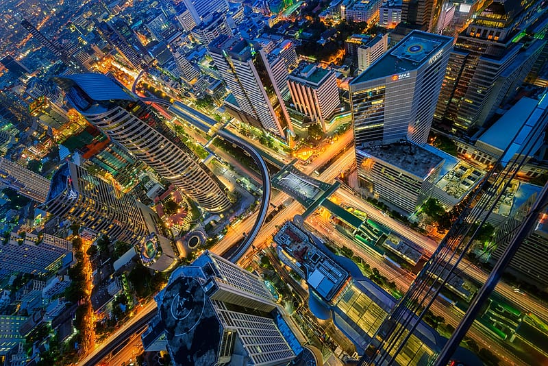 Cities, Night, City, Skyscraper, Light, Cityscape, Thailand, Bangkok, HD wallpaper