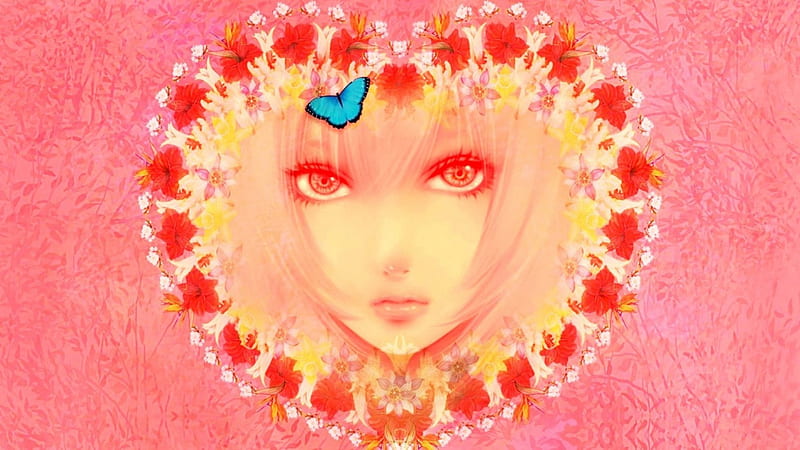 ANGEL EYES Heart Flowers Kaleidoscope, hop, Vector, Pink, Heart, Butterfly, Flower, Eyes, HD wallpaper