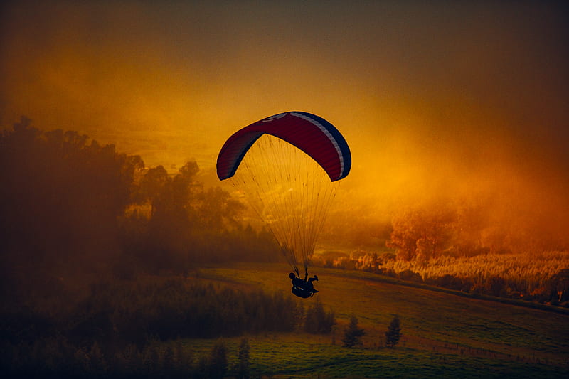 paragliding during sunset, HD wallpaper