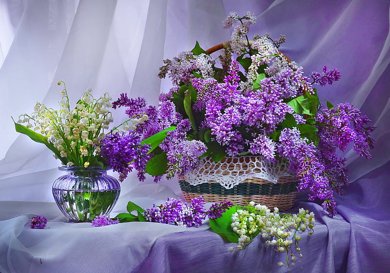 Still Life with Lilacs and Lilies of the Valley by Elena