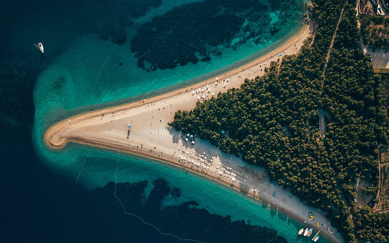 Adriatic Sea, top view, aerial view, beach, coast, evening, sunset, blue lagoon, Croatia, HD wallpaper