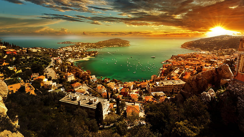 Monaco sunset, harbor, panorama, French Riviera, Europe, HD wallpaper