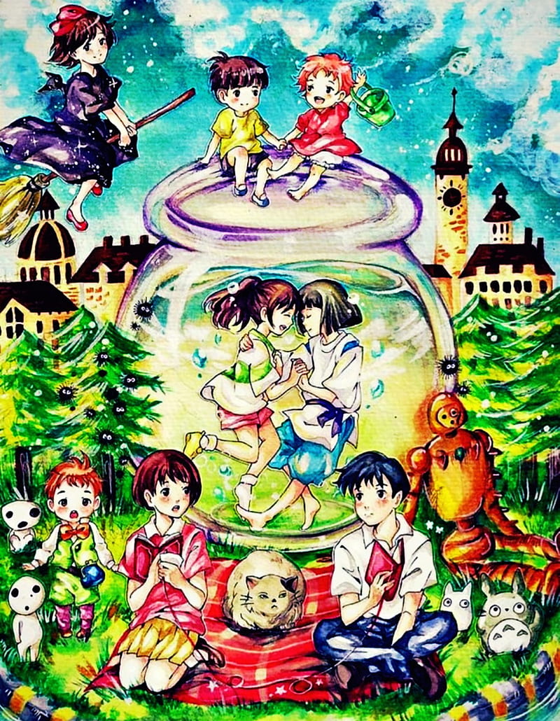 Ghibli, anime, art, drawing, hayao miyazaki, kikis delivery service, my  neighbor totoro, HD phone wallpaper | Peakpx