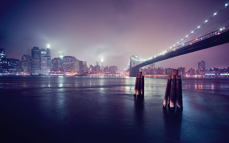 brooklyn bridge city night-Travel, HD wallpaper
