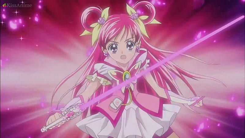 Crystal Fleuret!, pretty, dress, glow, shout, bonito, magic, sweet, cure dream, magical girl, nice, pretty cure, blade, anime, beauty, anime girl, weapon, long hair, pink, sword, female, lovely, glowing, scream, gown, girl, precure, pink hair, HD wallpaper