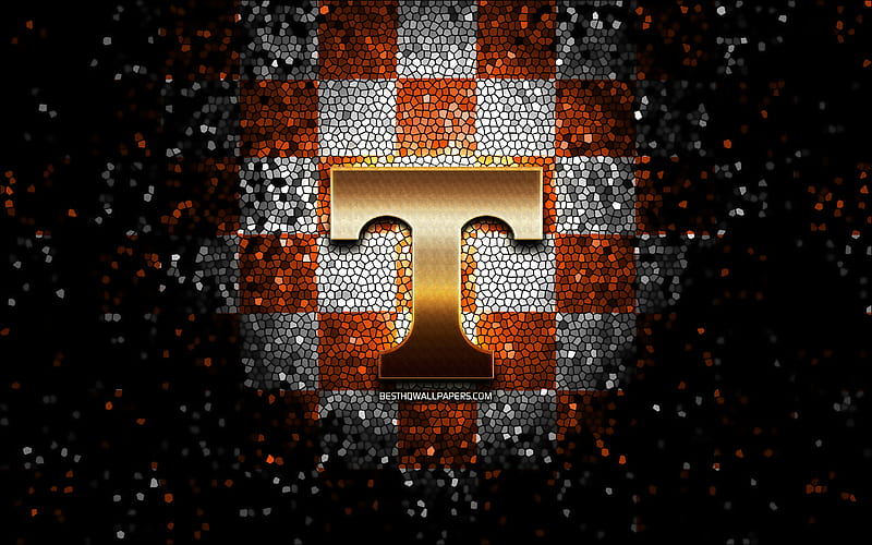 Tennessee Volunteers, glitter logo, NCAA, orange white checkered background, USA, american football team, Tennessee Volunteers logo, mosaic art, american football, America, HD wallpaper