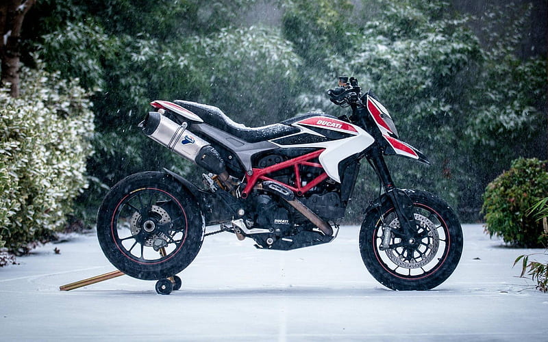 Ducati Hypermotard, winter, 2017 bikes, forest, superbikes, HD wallpaper