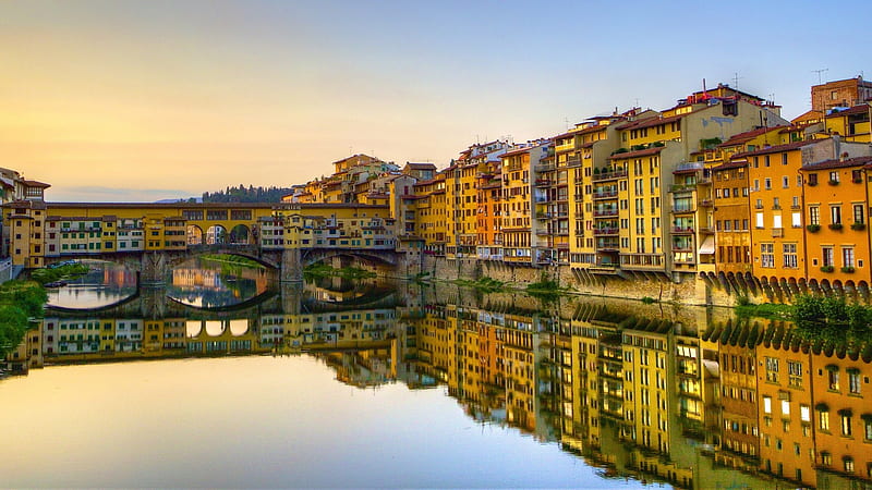 Ponte Vecchio, Florence, Italy, city, water, houses, river, reflections, HD wallpaper