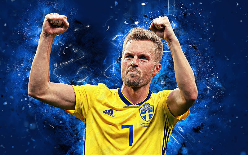 Sebastian Larsson, abstract art, Sweden National Team, fan art, Larsson, soccer, footballers, neon lights, Swedish football team, HD wallpaper