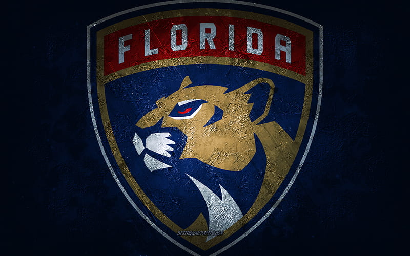 Florida Panthers, American hockey team, blue stone background, Florida Panthers logo, grunge art, NHL, hockey, USA, Florida Panthers emblem, HD wallpaper