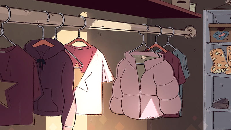 Steven Universe Clothes Hanging On Anchors And Shelves On Side With Background Of Brown Wall Movies, HD wallpaper