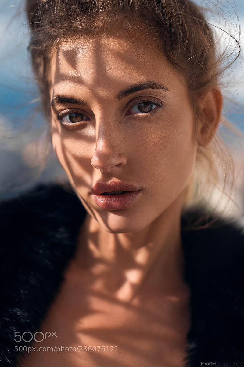 model, women, face, brunette, sunlight, , Maxim Guselnikov, HD phone wallpaper