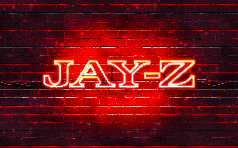 Jay-Z red logo superstars, american rapper, red brickwall, Jay-Z logo, Shawn Corey Carter, Jay-Z, music stars, Jay-Z neon logo, HD wallpaper