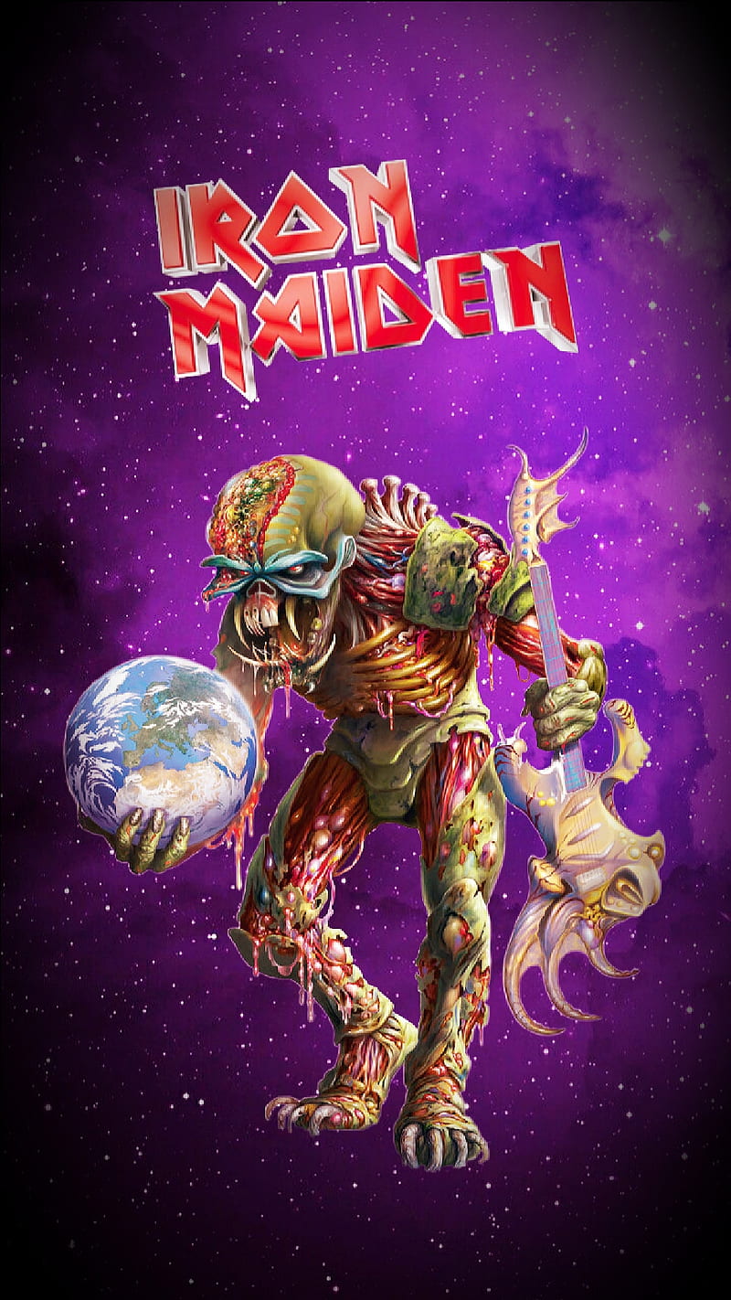 Iron Maiden , alien, band, british, earth, eddie, galaxy, guitar, heavy metal, space, speed metal, HD phone wallpaper