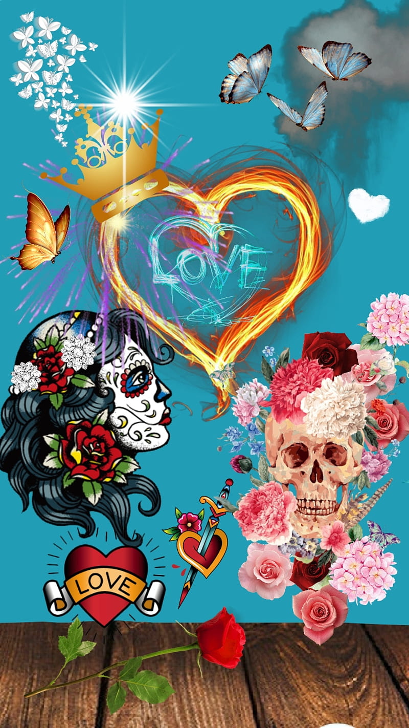 Day of the Dead, fire, heart, lady, love, skull, stage, sugar, sword, HD phone wallpaper