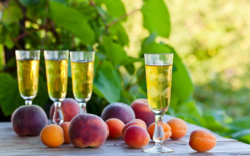peach juice, fruit juices, glass of juice, peaches, fruit, HD wallpaper