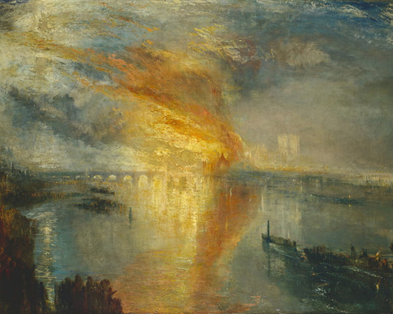 Turner - Burning of the Houses of Parliament, fire, water, england, 19th century, HD wallpaper