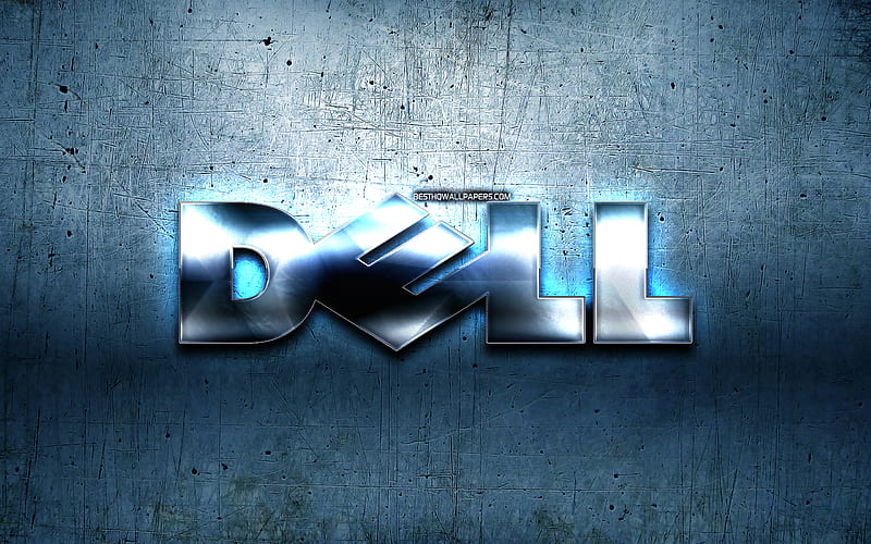 Dell emblem, blue metal background, creative, Dell, computers brands, Dell 3D logo, artwork, brands, Dell logo, HD wallpaper