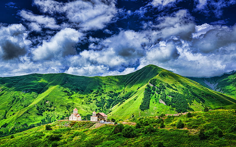 Kazbegi National Park, R, beautiful nature, clouds, Caucasus range, Khevi Province, mountains, Georgia, Asia, georgian nature, HD wallpaper