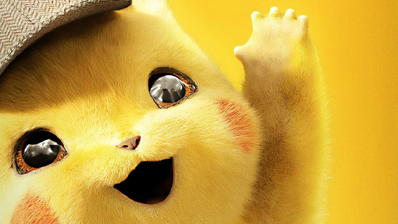 Pokemon Detective Pikachu (2019), detective pikachu, poster, cute, fantasy, movie, yellow, pokemon, HD wallpaper