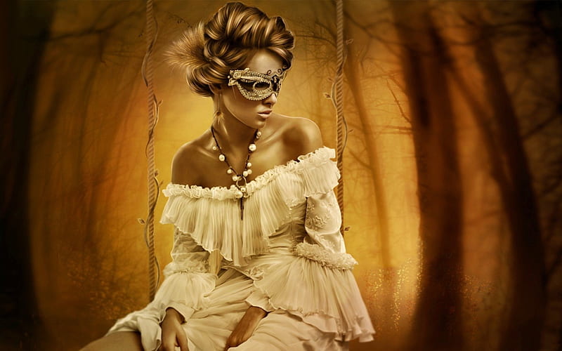 *** The mysterious beauty ***, dress, beige, color, mask, lady, HD wallpaper