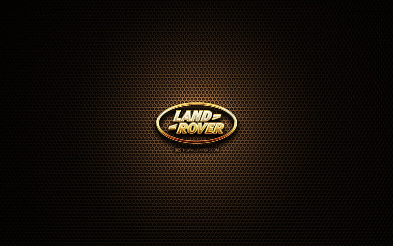 Land Rover glitter logo, cars brands, creative, metal grid background, Land Rover logo, brands, Land Rover, HD wallpaper