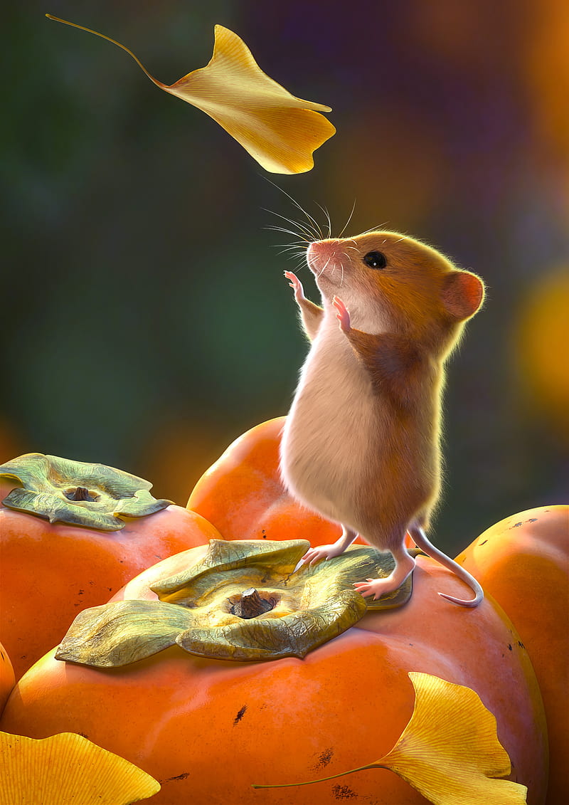 Mouse, rodent, cute, leaves, art, HD phone wallpaper | Peakpx