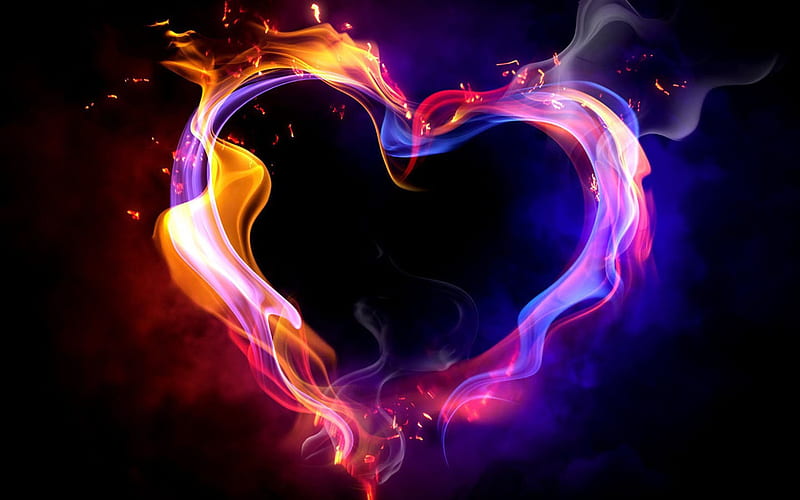 heart, fire, flame, fiery heart, smoke, HD wallpaper