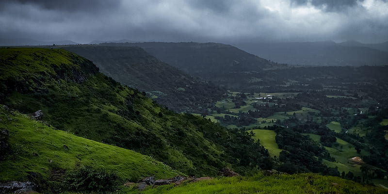 Landscape, cloud, sky, rain, mountain, valley, HD wallpaper