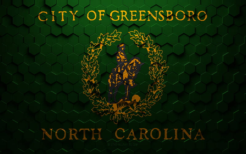 Flag of Greensboro, North Carolina, honeycomb art, Greensboro hexagons flag, Greensboro, 3d hexagons art, Greensboro flag, HD wallpaper