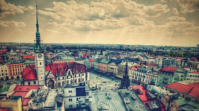 cityscape of olomouc in the czech republic r, city, scape, square, r, church, HD wallpaper