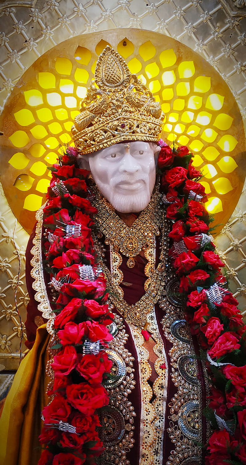 Sai Baba in red rose computer wallpaper | rajesh1128