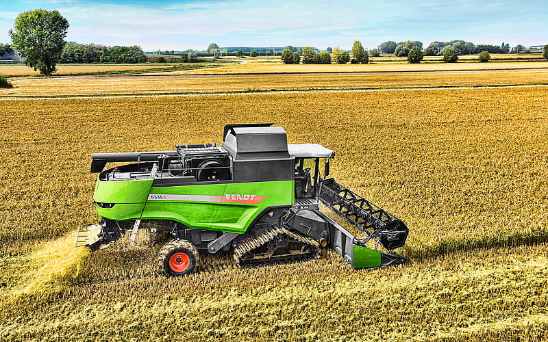 Fendt 6335 C wheat harvesting, 2020 combines, EU-spec, combine, sunset, combine-harvester, agricultural machinery, Fendt, HD wallpaper