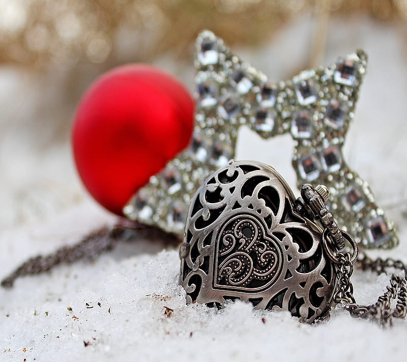 Christmas Love, decoration, love pendant, snow, star, HD wallpaper