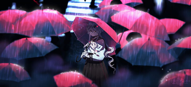 Anime, Original, Girl, Long Hair, rain, School Uniform, Umbrella, White Hair, HD wallpaper