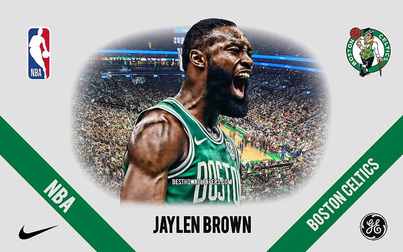 Jaylen Brown, Boston Celtics, American Basketball Player, NBA, portrait, USA, basketball, TD Garden, Boston Celtics logo, HD wallpaper