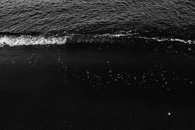 beach, waves, bw, sea, dark, HD wallpaper