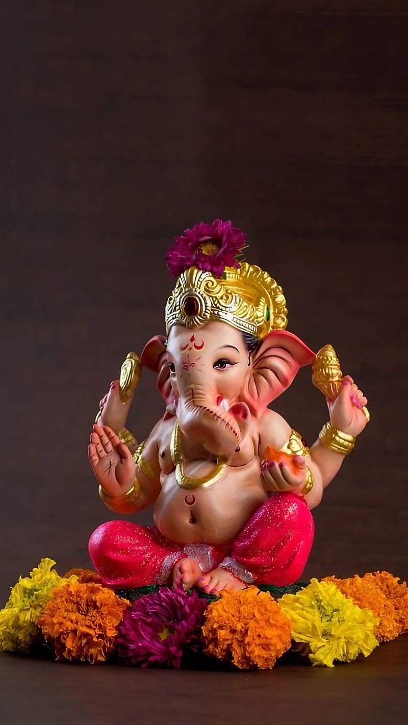 All God, Lord Ganesha With Flowers, god, ganpati bappa, HD phone ...