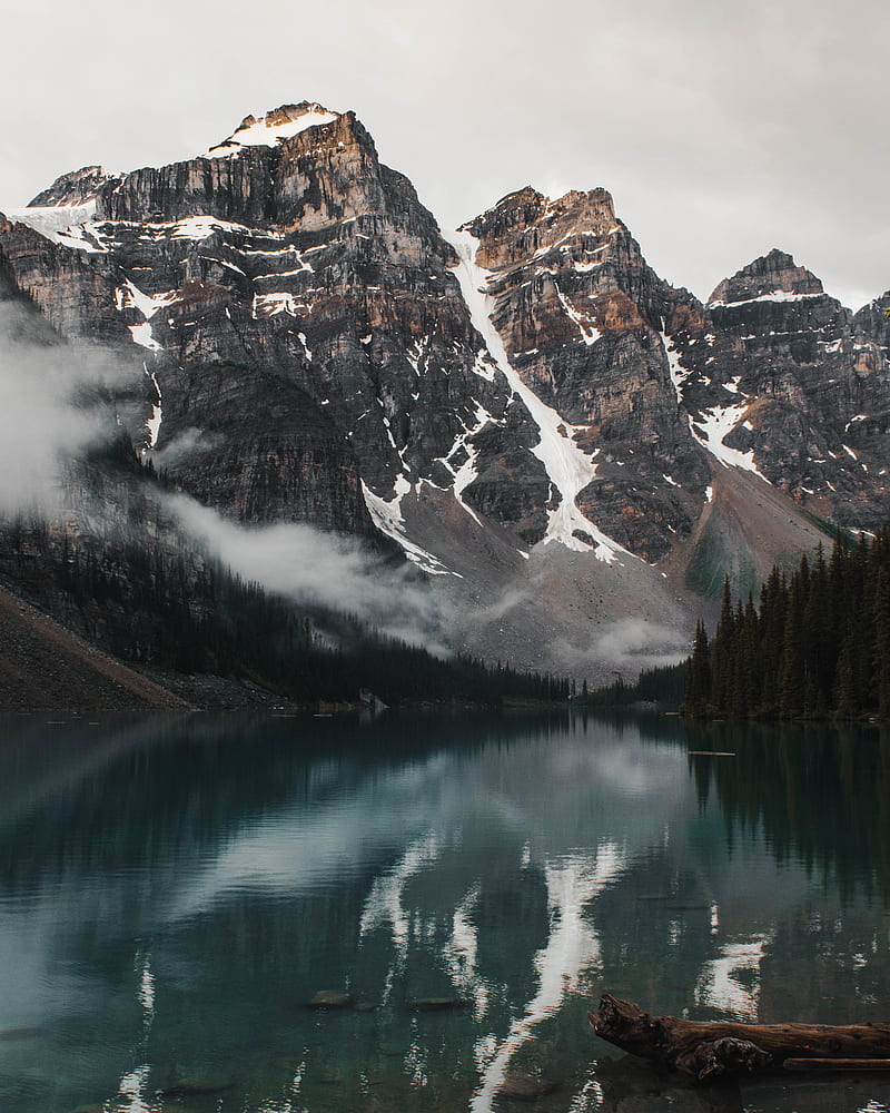 mountains, lake, trees, shore, landscape, HD phone wallpaper