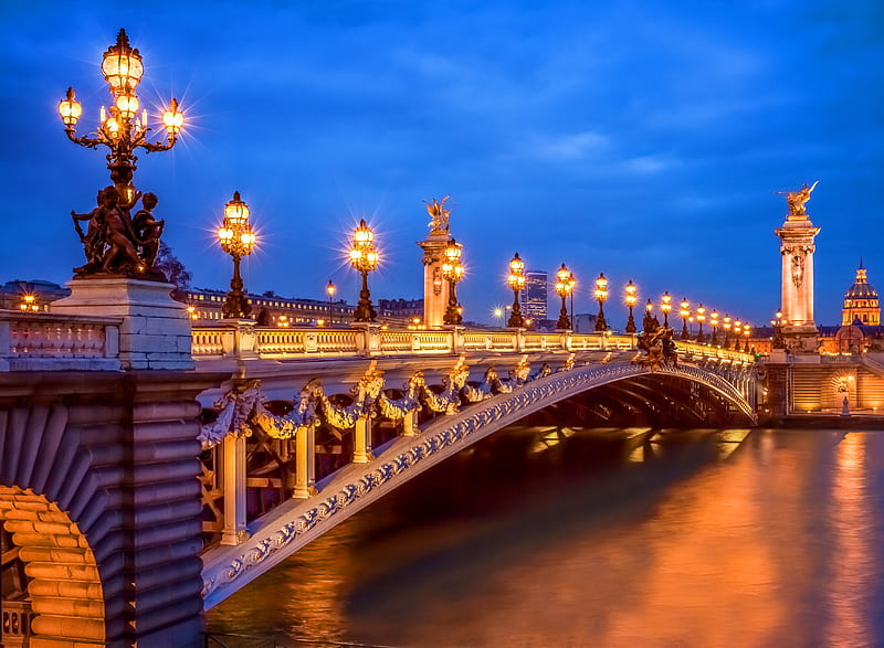 Pont Alexandre, bridge, france, lights, night, paris, HD wallpaper | Peakpx
