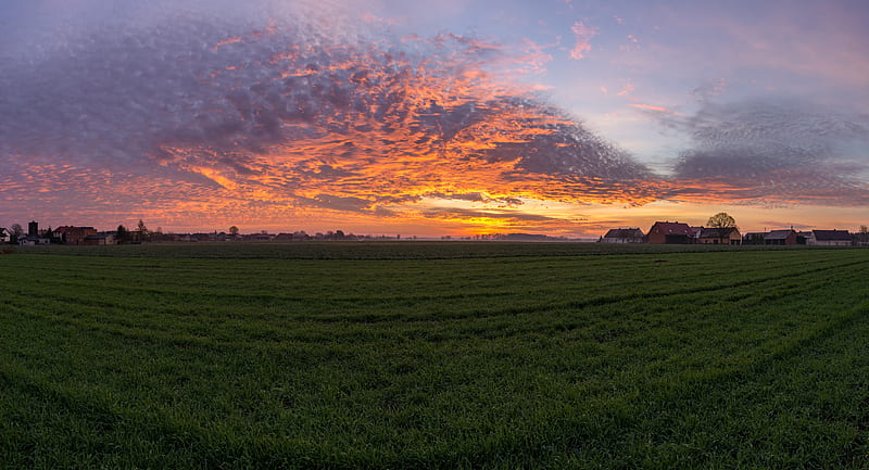 Sunset Over Green Field, HD wallpaper