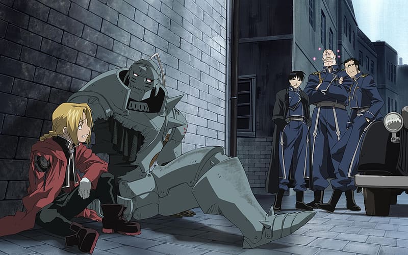 Anime, Fullmetal Alchemist, Edward Elric, Roy Mustang, Alphonse Elric, Maes Hughes, Alex Louis Armstrong, HD wallpaper